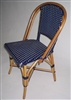 French Bistro Rattan Wood Chair, Navy/Ivory weave, navy leg bindings, and coat of marine wood varnish