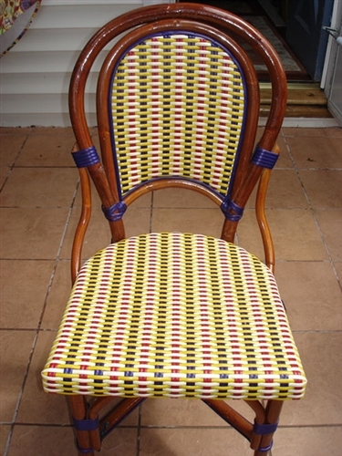 Authentic French Rattan WOOD Bistro Chair. Tri Color Weave: Dark Brown, Bronze,Ivory with Honey Wood frame