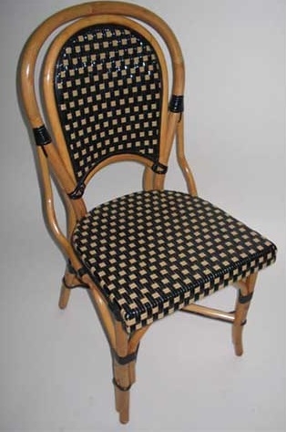 Authentic Rattan WOOD dining chair, Black/Beige glossy weave,Natural frame, black bindings, and coat of marine varnish