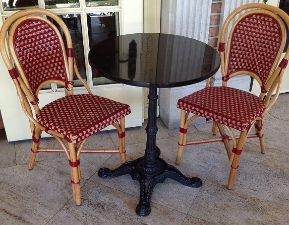 Rattan Wood Bistro Chair: Bordeaux/Beige Glossy Weave