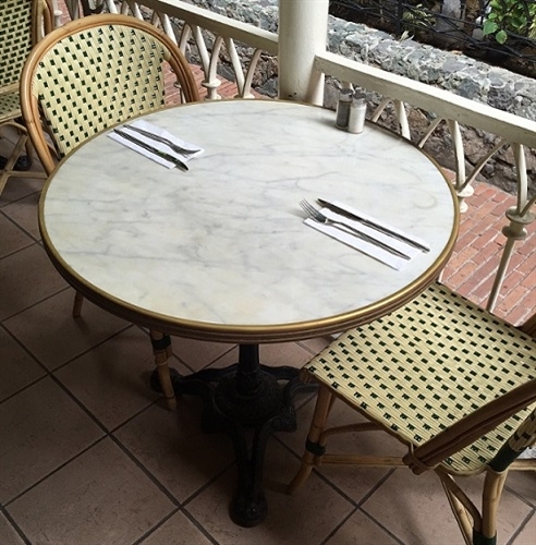 Parisian Bistro Tabletop Brass Rim, Round Metal Outdoor Table Top