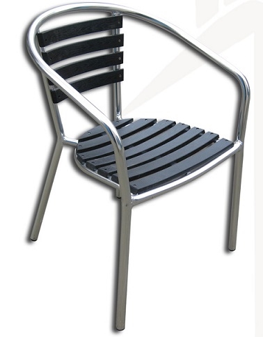 Teak Slat Black w/Chrome Frame Arm Chair
