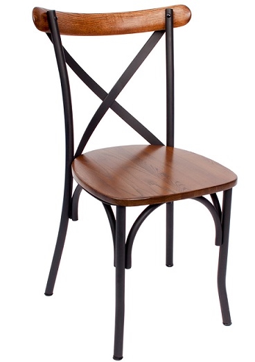 Cross Metal Wood Black Frame Chair