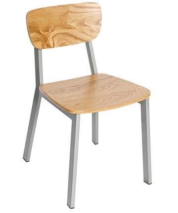 Industrial Natural Wood Chair Platinum Metal Frame