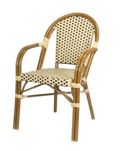 Cafe Seating; French Bistro All Weather Arm Chair; Ivory/Brown weave