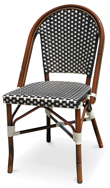 Rattan Bistro Aluminum Chairs; Black & White  Dark Bamboo with Black/White "High Density" weave