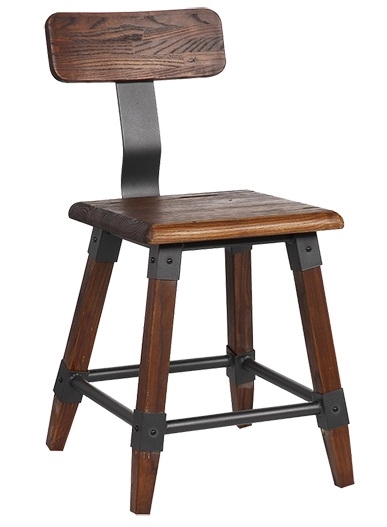 T Back  Metal and Walnut Wood Industrial Chair