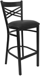 Cross Over Back Black Metal Bar Stool with Padded Black Seat