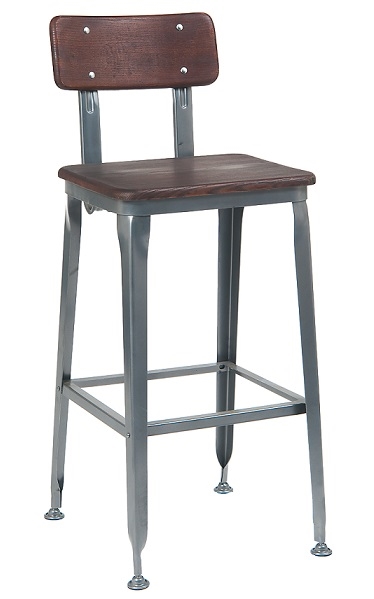 Industrial Metal Bar Stool  w Wood Chair Seat