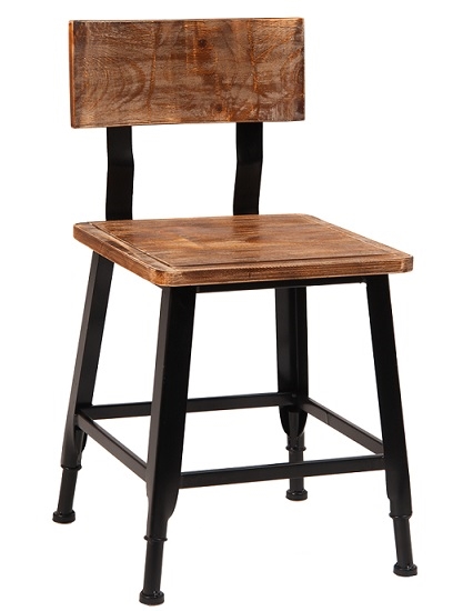Industrial Pine Wood Chair w/ Black Metal Frame