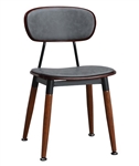 Walnut / Black Metal Upholstered Seat Industrial Dining Chair