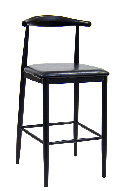 Wood Grain Black Metal Dining Chair Padded Seat