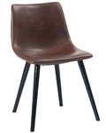 Industrial chair, distressed brown vinyl, seat detail stitch work, and black metal tubular legs