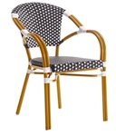 Rattan Aluminum Bistro Arm Chair: Black/Ivory
