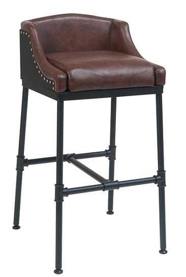 Industrial Bar Stool with Black Metal Upholstered Seat