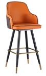 Upholstered Orange Black Steel Arm Bar Stool