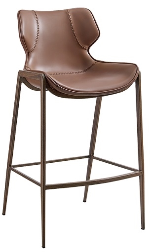 Modern Upholstered  Brown Metal Bar Stool