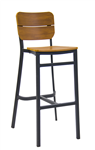 Teak Bar Stool with Plank Faux Wood Seat & Back