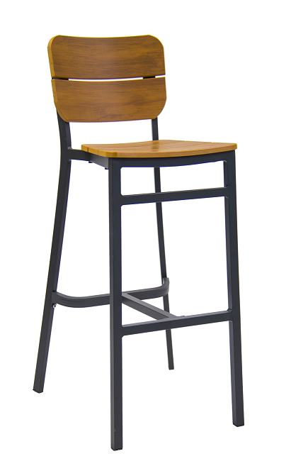Teak Bar Stool with Plank Faux Wood Seat & Back