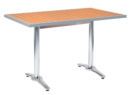 Teak Faux Slat  Rectangle Table with Silver Table