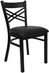 Cross Over Back Metal Chair with Padded Black Seat