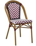 Burgundy White Rattan Reverse Weave Aluminum Chair