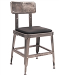 Industrial Metal Clear Finish Chair with Black Cushion