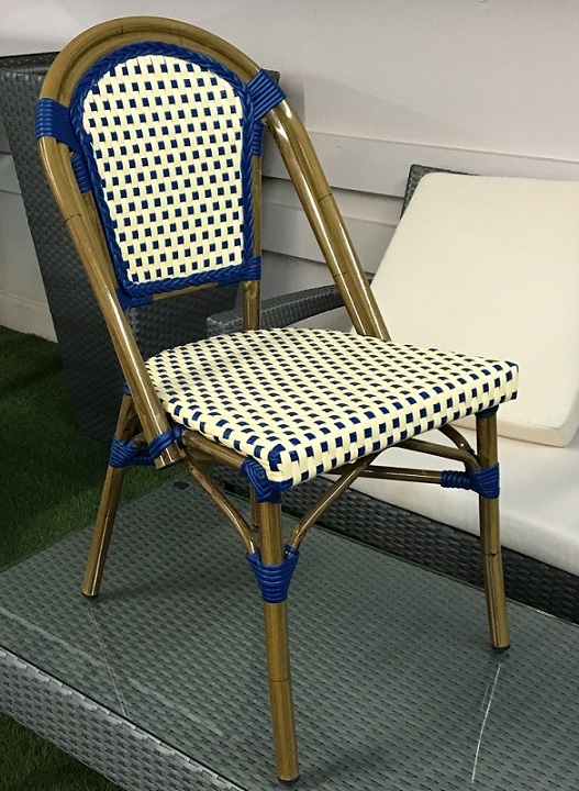 Rattan Bistro Ivory Navy Dining Chairs