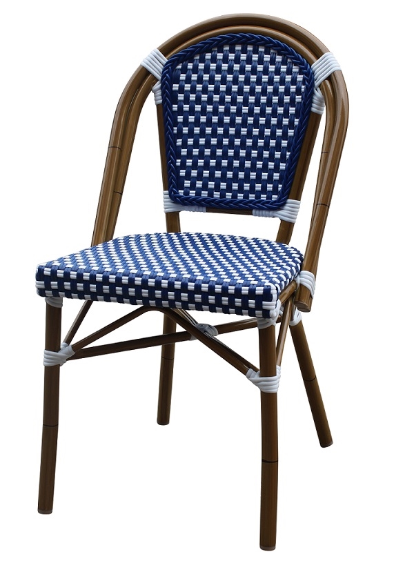 Rattan Bistro Side Chair: Navy Blue/Ivory Weave