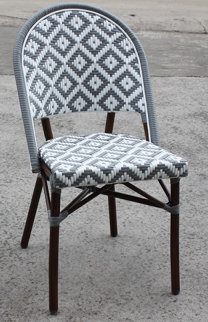 Rattan Bistro Side Chair: Silver/Ivory Weave